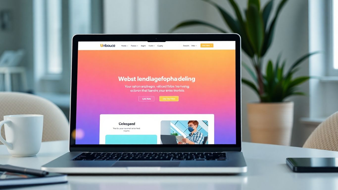 Unbounce landing page design on a laptop screen.