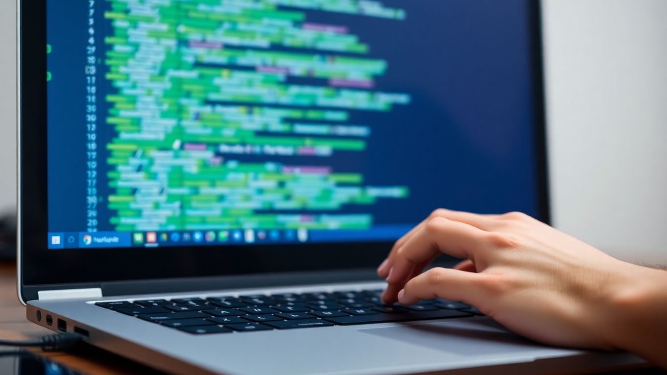 Developer working on Shopify theme locally on laptop