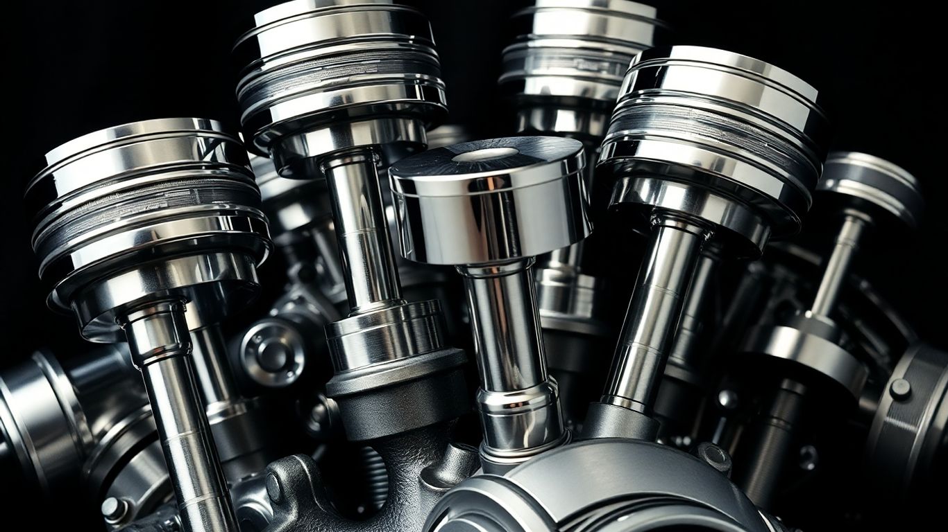 Chrysler engine parts: pistons, crankshaft, and engine block.