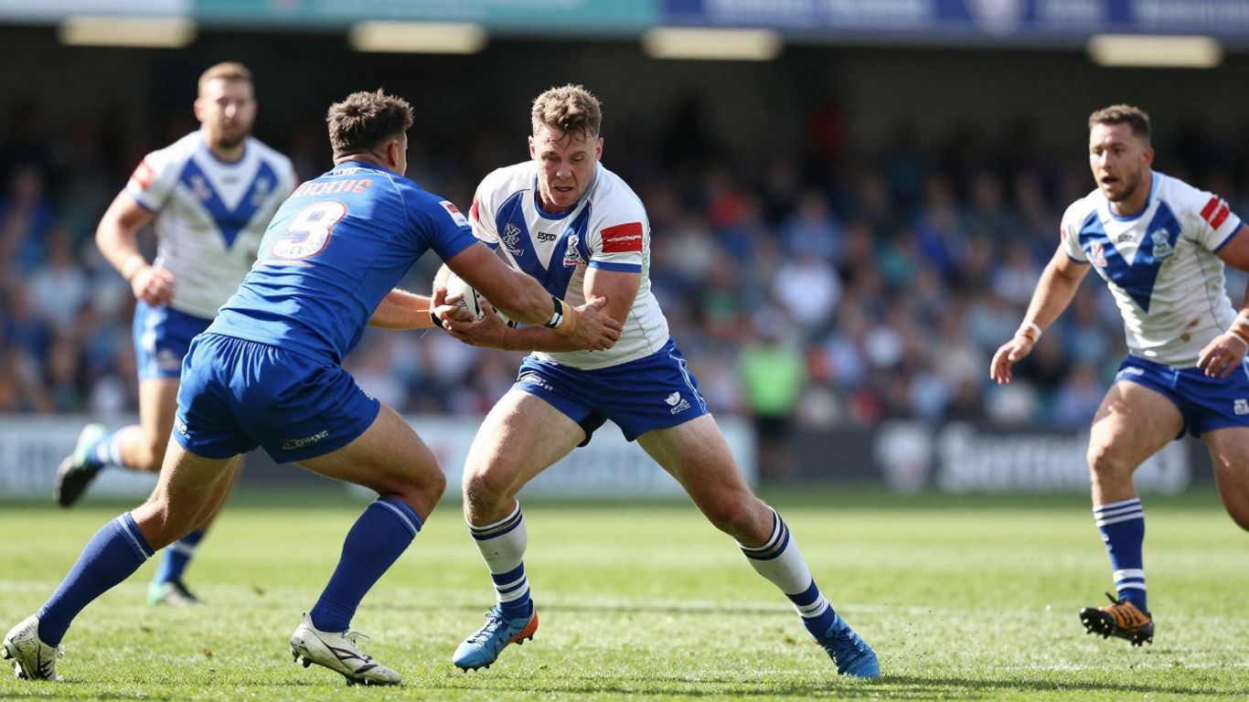 Rugby league players in action during a match.