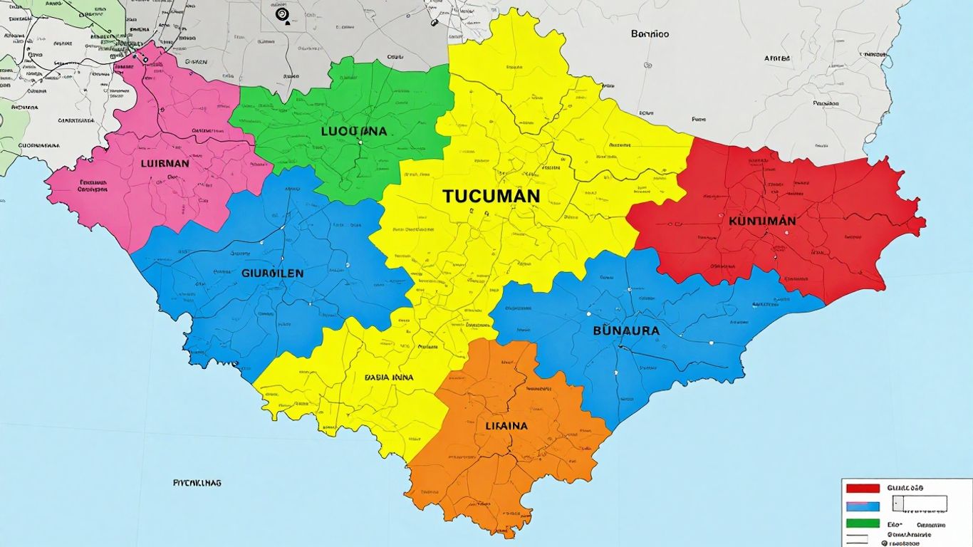 Mapa político de Tucumán con departamentos y municipios.
