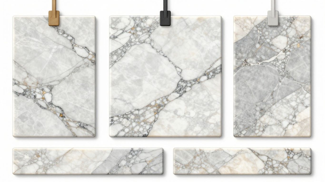 Sketch of premium marble slabs with detailed veining.