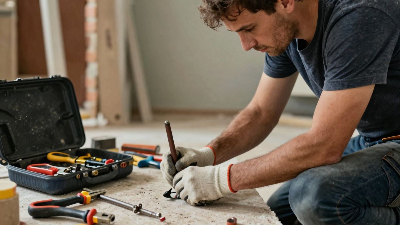 Tradesperson working on a project with tools.