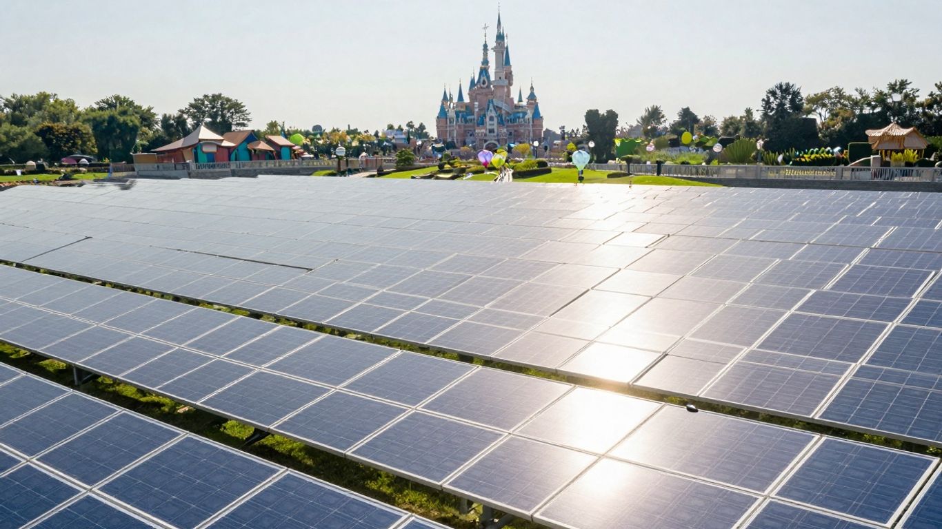 Panneaux solaires devant les attractions de Disneyland Paris.