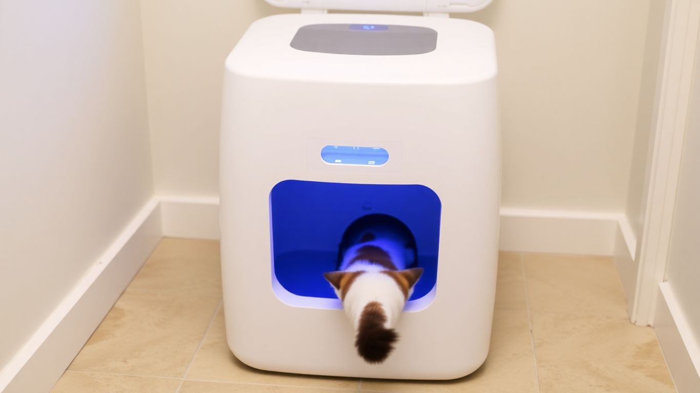 Automatic cat litter box with blue light