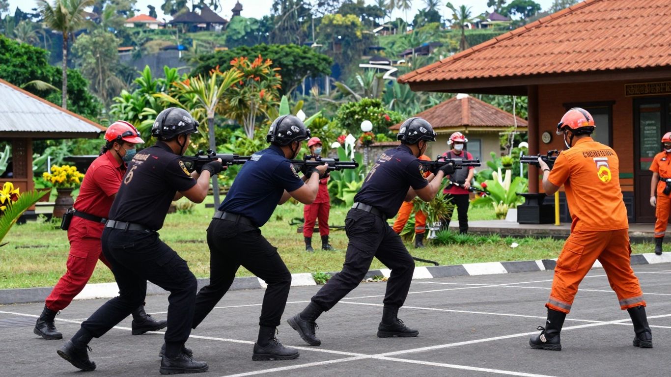 Emergency responders coordinating security efforts in Bali.