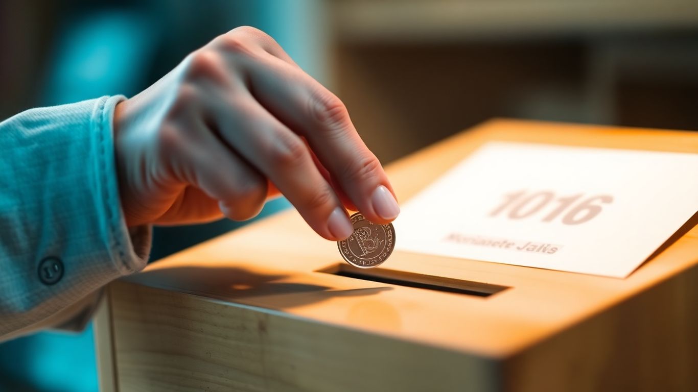 Hand donating coin to charity box