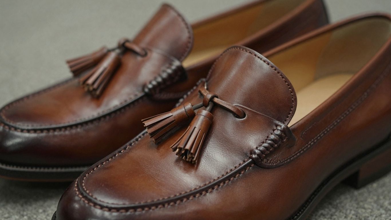 Brown tassel loafers, a man's essential dress shoe.