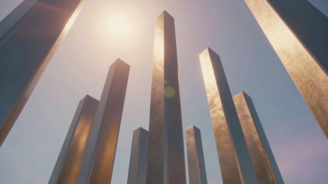 Abstract pillars reaching towards light on Amazon