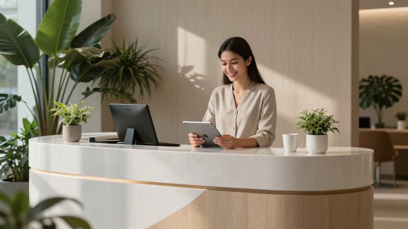 Automated front desk in a modern aesthetic clinic.