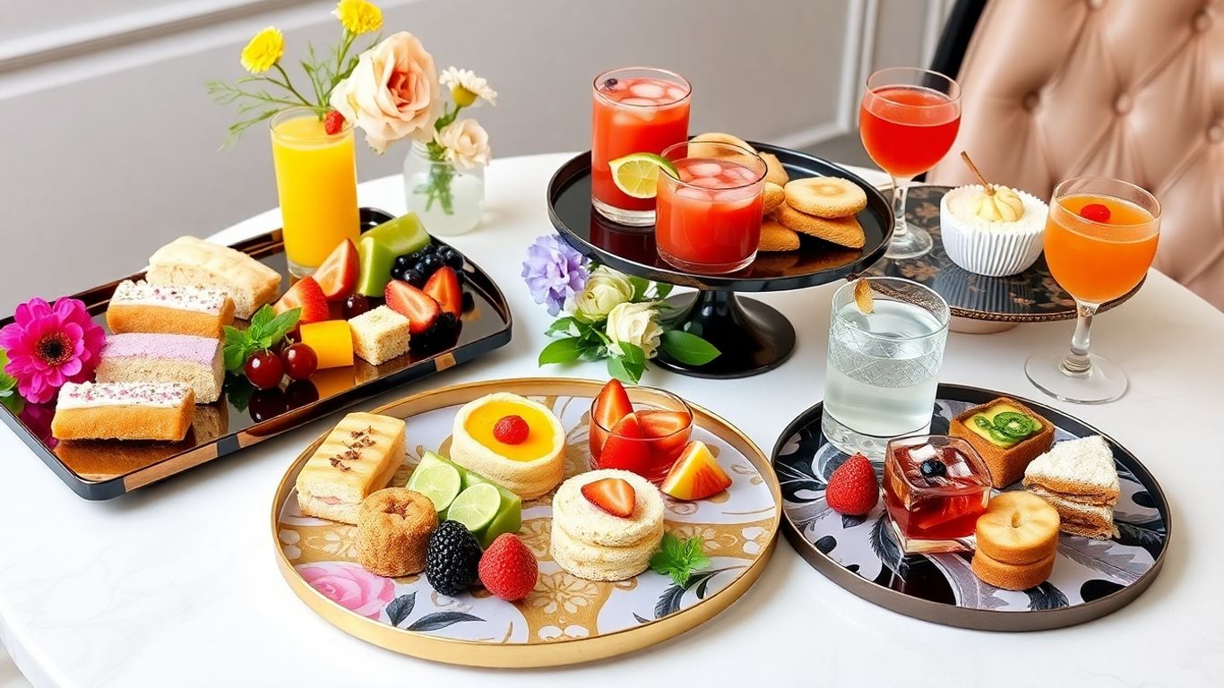 ชุดของว่างจัดสวยงามบนถาดสำหรับงานเลี้ยง