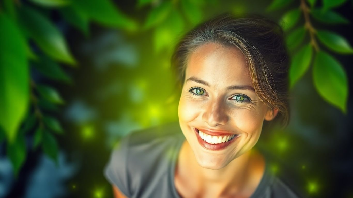 Person feeling healthy and energetic with green glow.