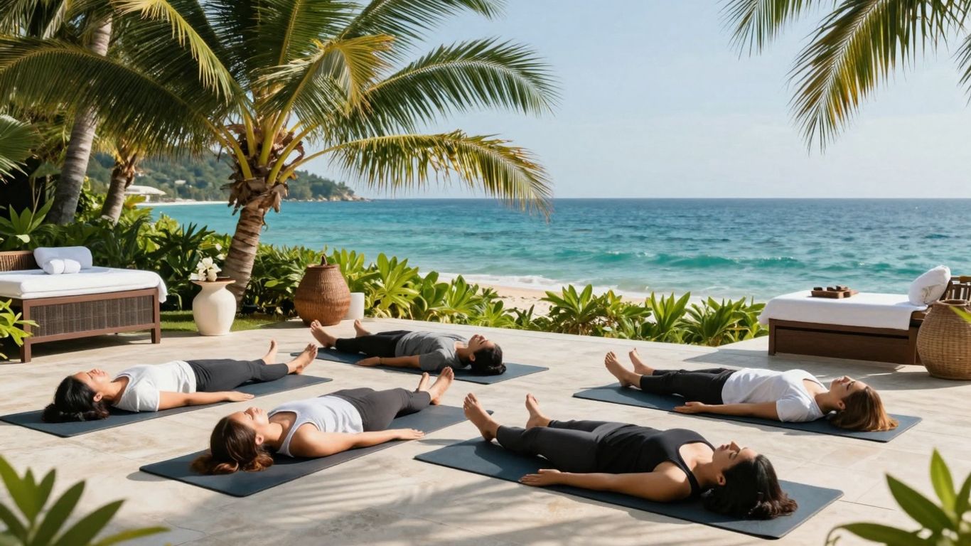 Yoga session overlooking the ocean at a Cabo wellness retreat.