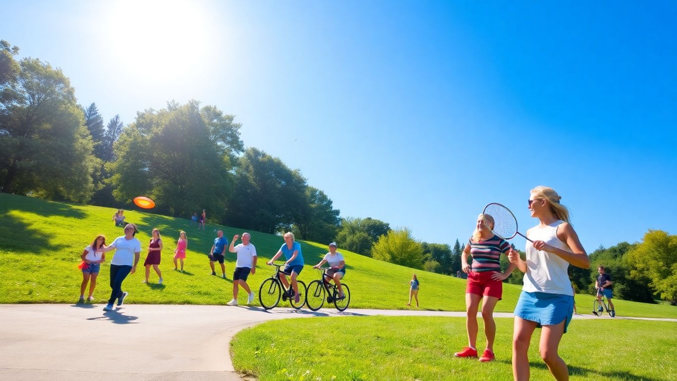 Oameni bucurându-se de activități sportive în aer liber.