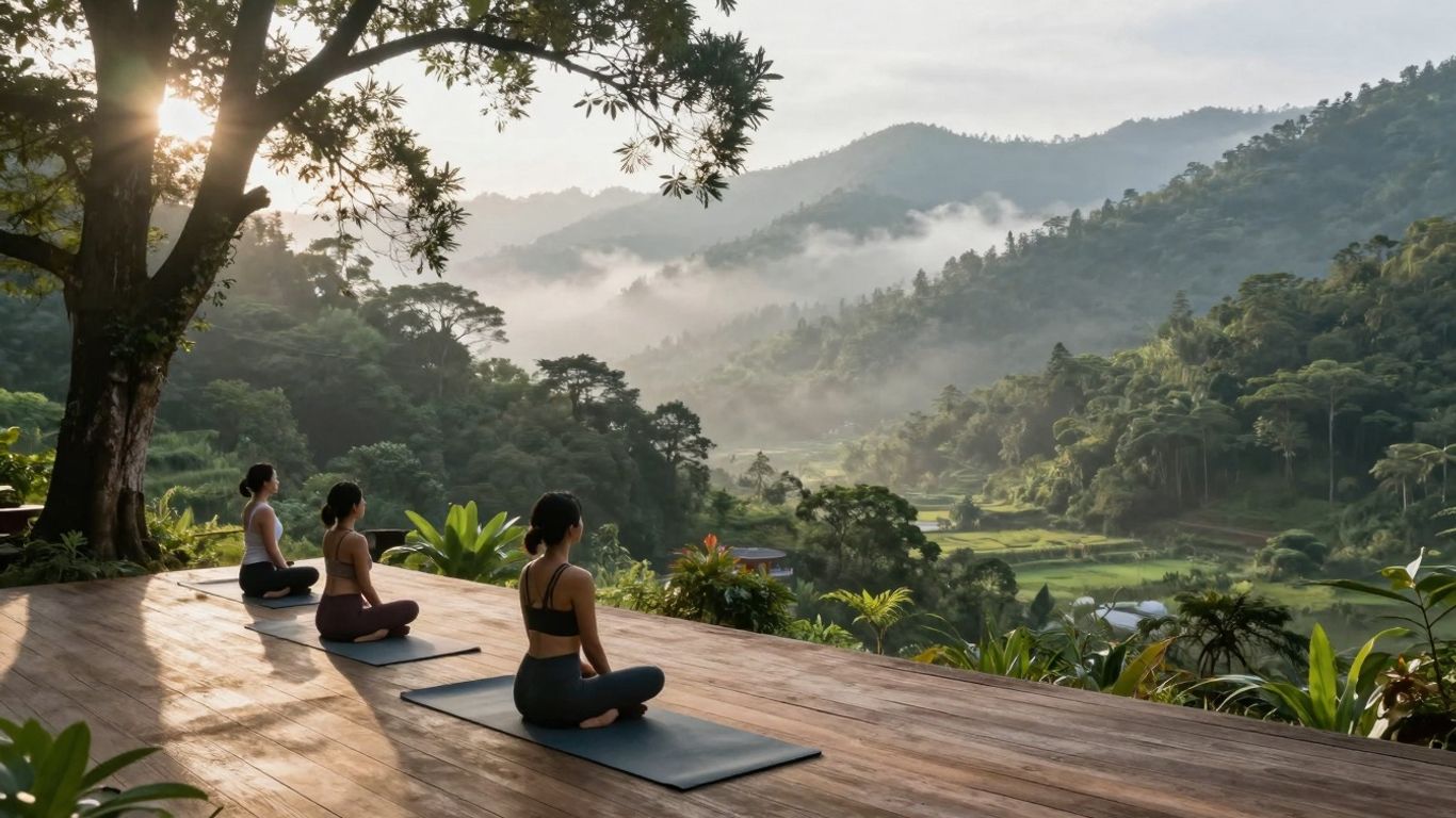 Peaceful yoga retreat in misty Blue Mountains.