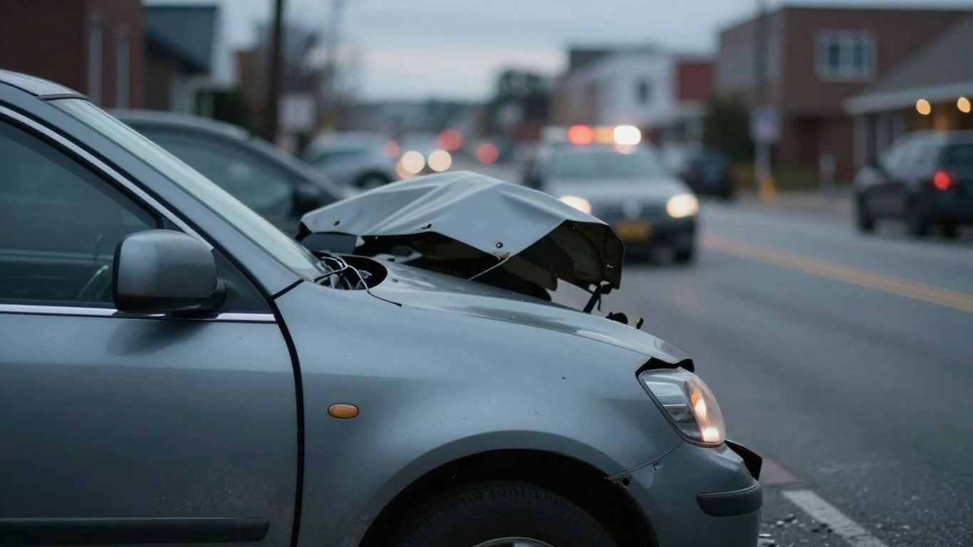 Duluth car accident scene with damaged vehicle.