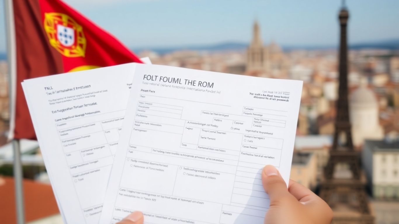 Pessoa preenchendo formulário de residência fiscal em Portugal.