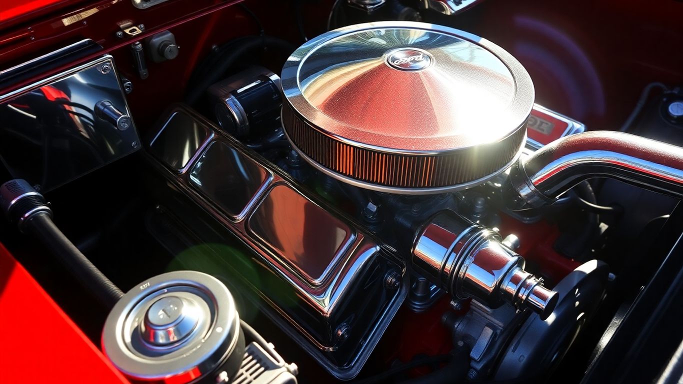 Classic Ford engine bay with quality spare parts.