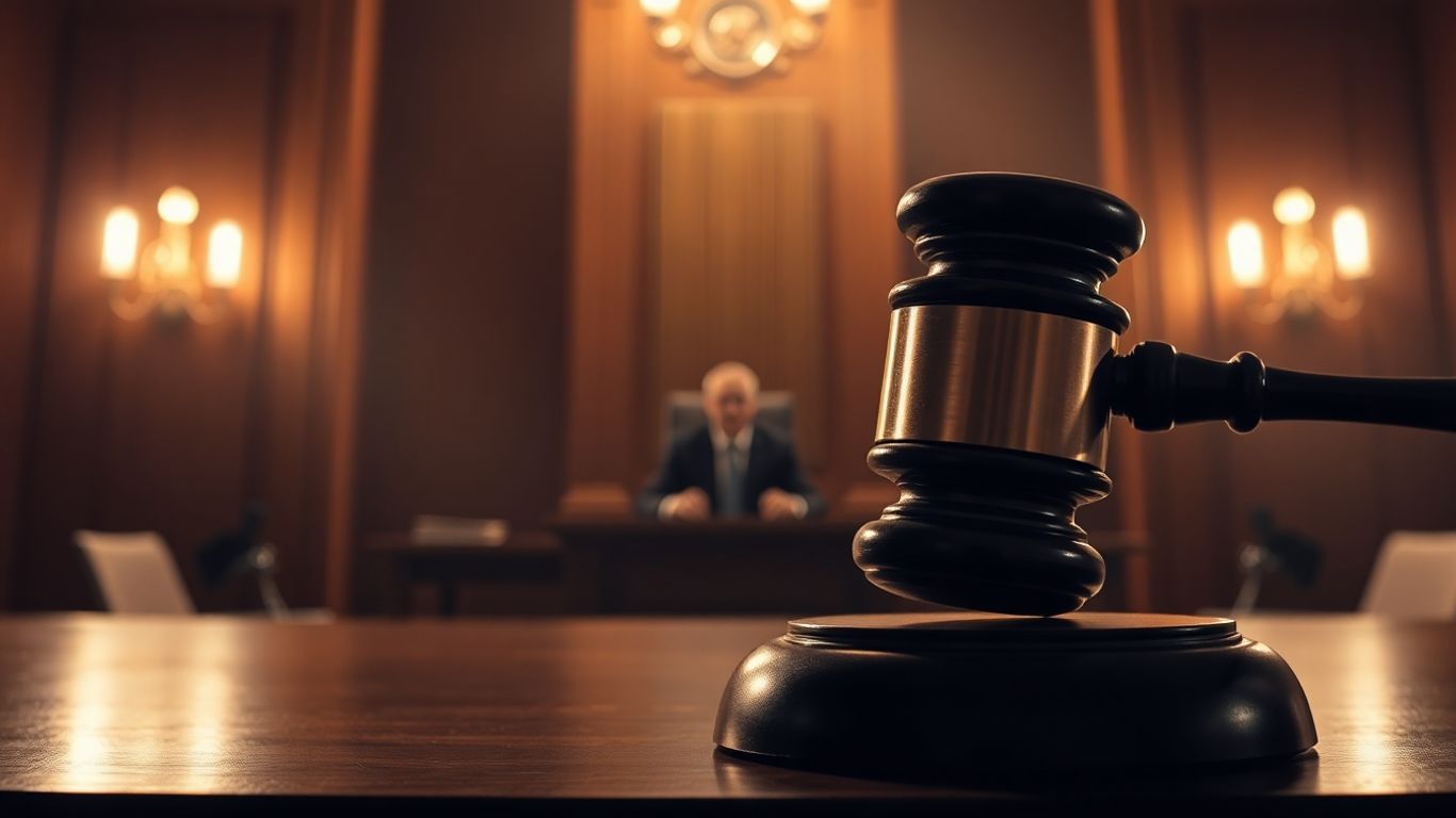 Curte de justiție cu un ciocan de judecată.