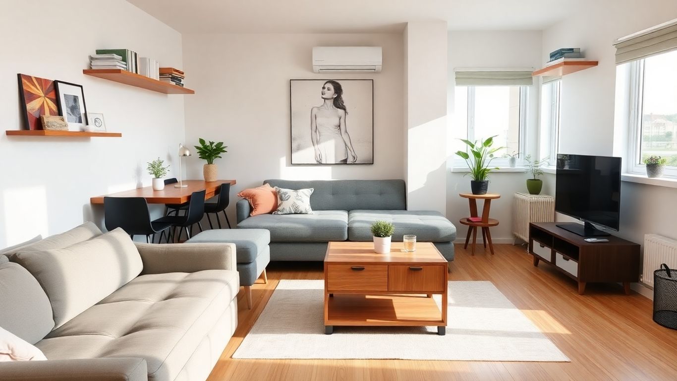 Mobilier multifuncțional pentru spații mici, living modern.