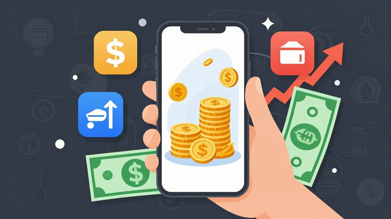 Ilustração de apps que pagam dinheiro em 2025.
