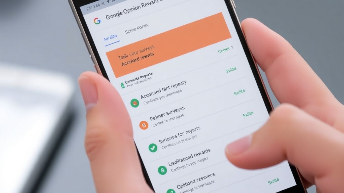 Smartphone com app Google Opinion Rewards e dinheiro