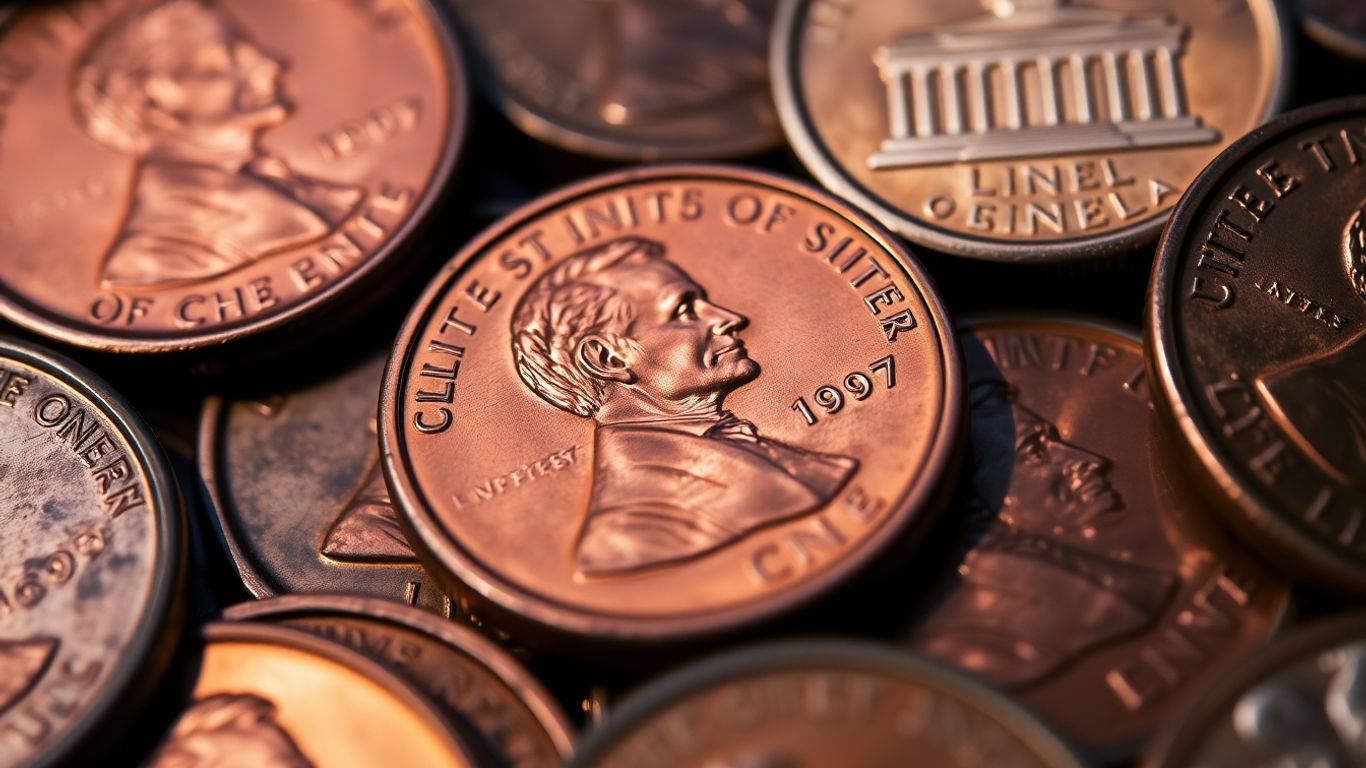 Close-up of valuable U.S. pennies with detailed textures.