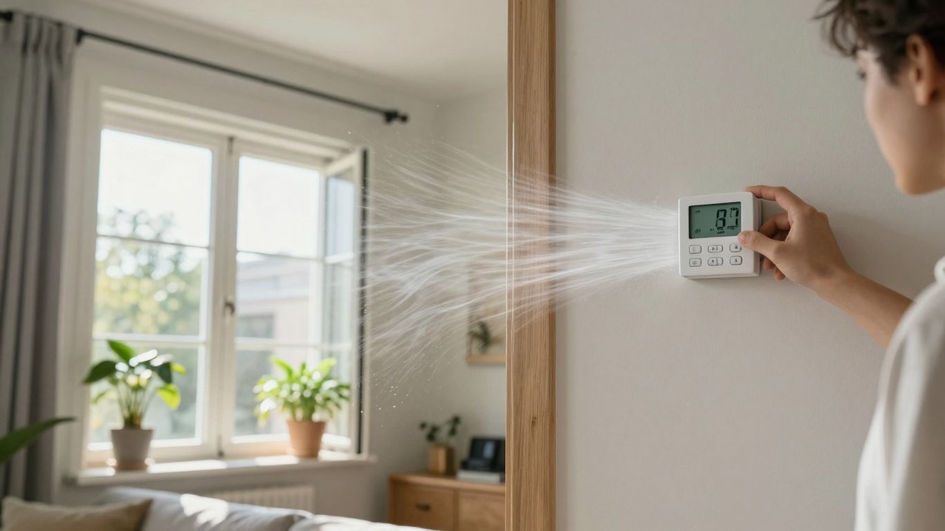 Fenster mit frischer Luft und Thermostat-Einstellung