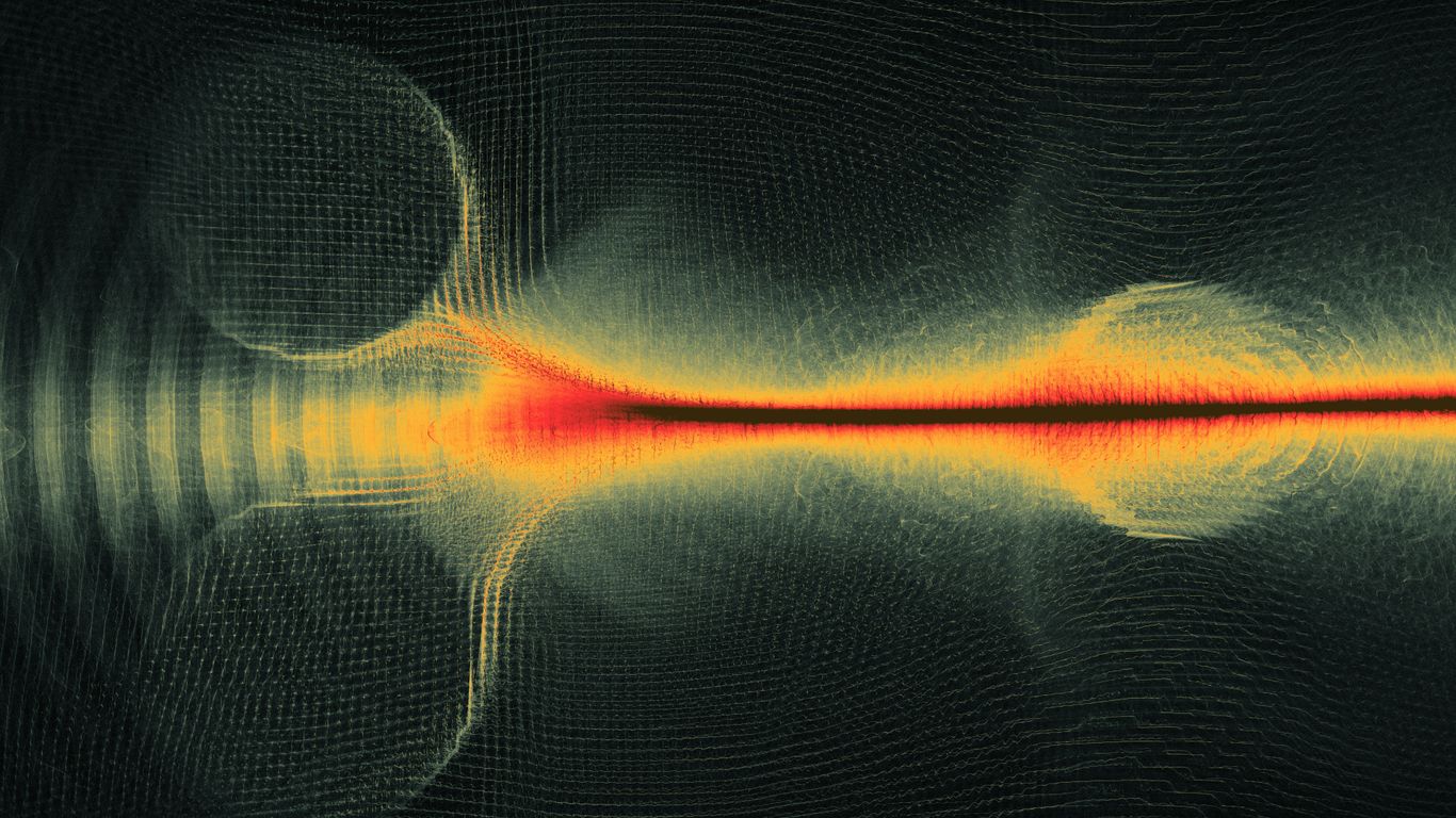 Abstract visualization of light waves interacting with spheres