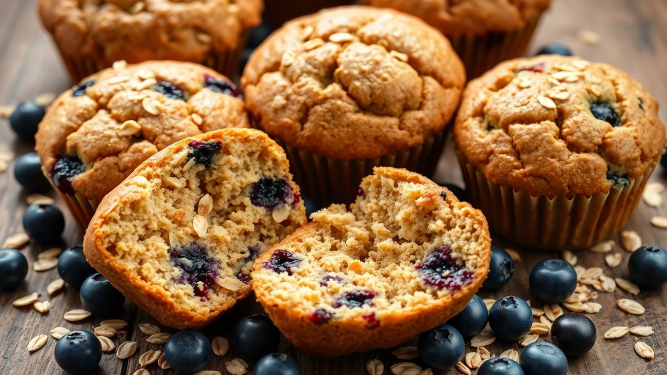 Healthy breakfast muffins with berries and oats.