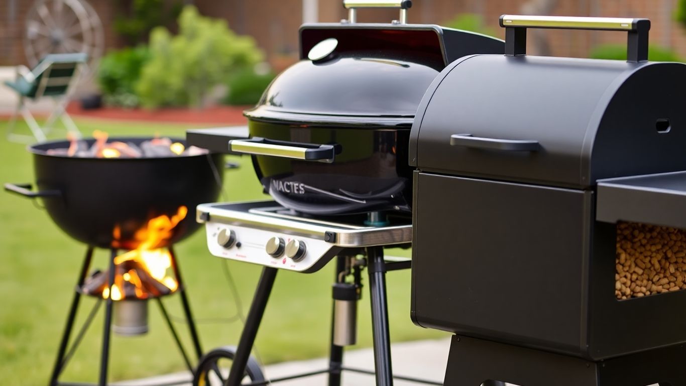 Three types of grills: charcoal, gas, and pellet.