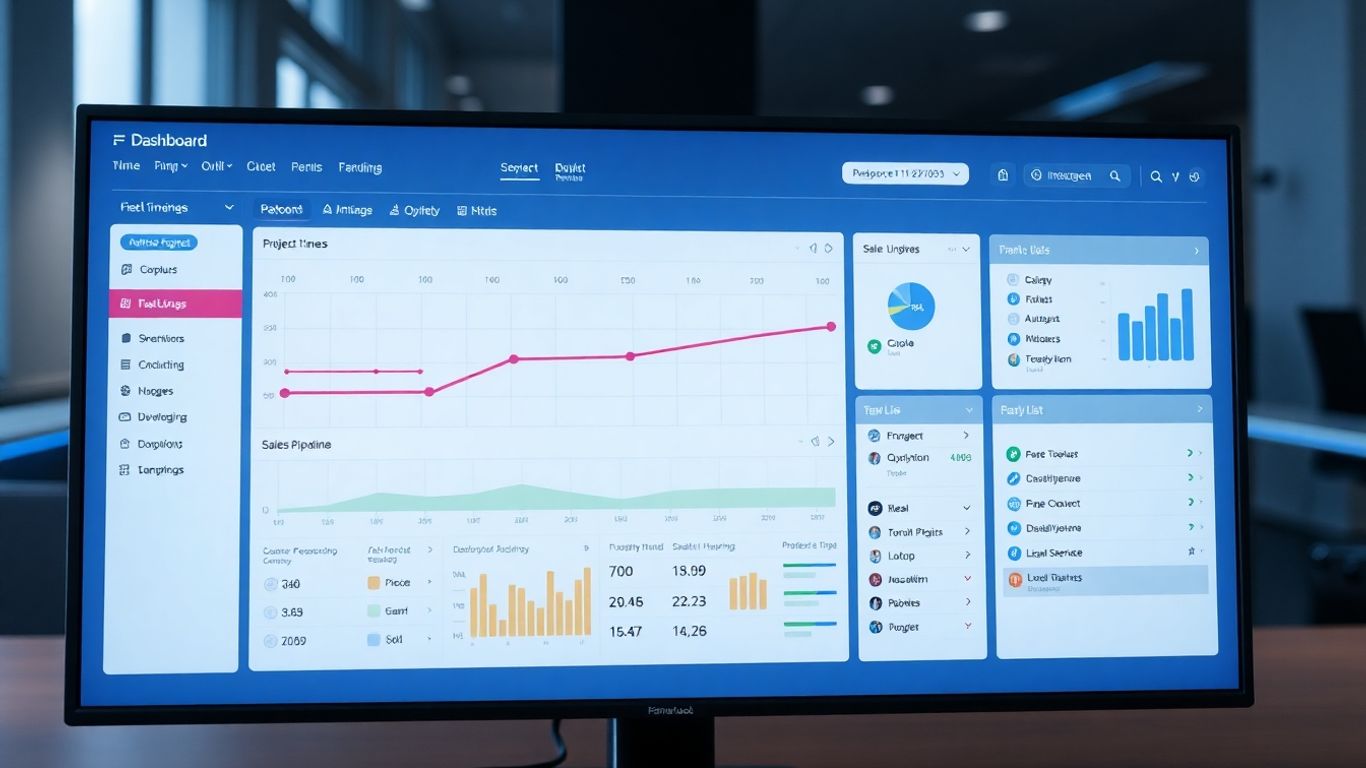 Amwork platform dashboard with projects and sales pipeline.