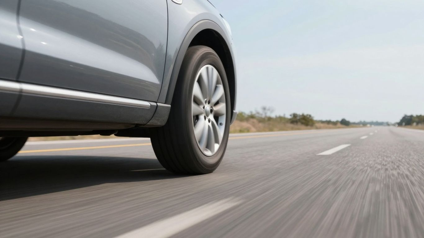 Car pulling to one side on a road.