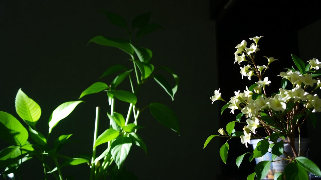 Plantas de interior com pouca luz e flores.