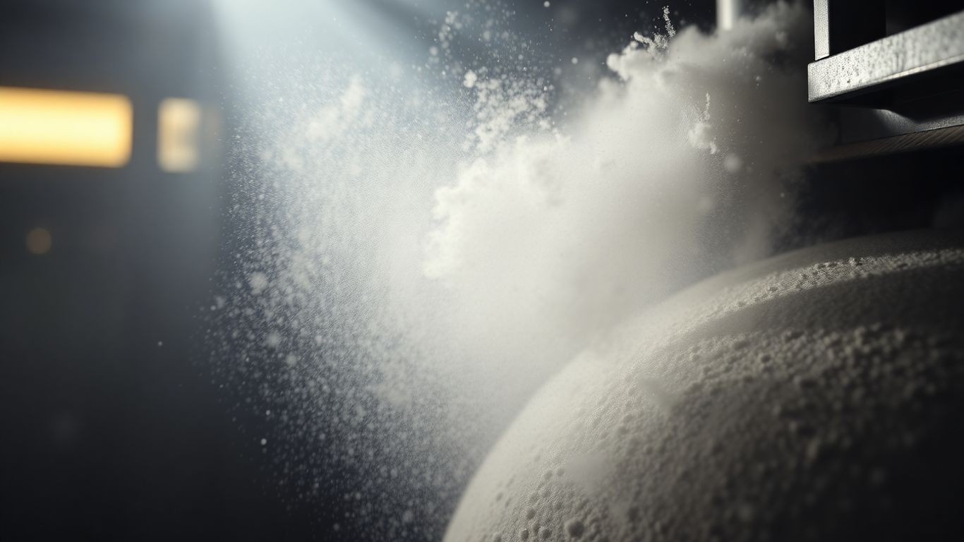 Partículas finas de polvo suspendidas en el aire industrial.