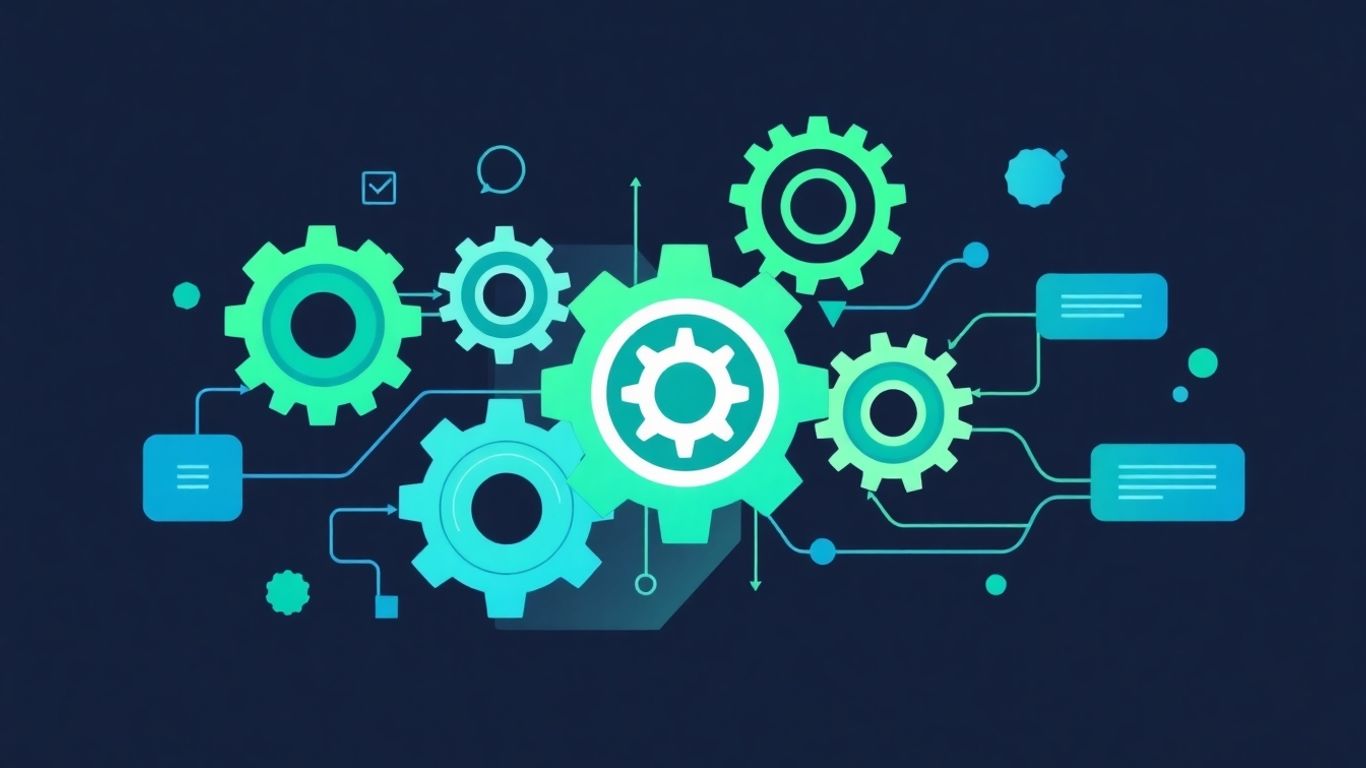 Infographic of automation gears and data streams.