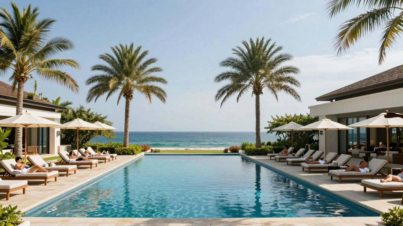 Hilton Los Cabos resort pool with ocean view.
