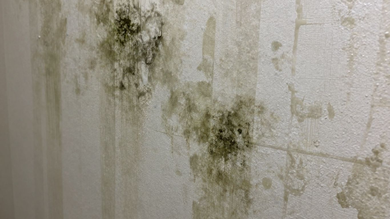 Damp and mouldy wall in a residential property.