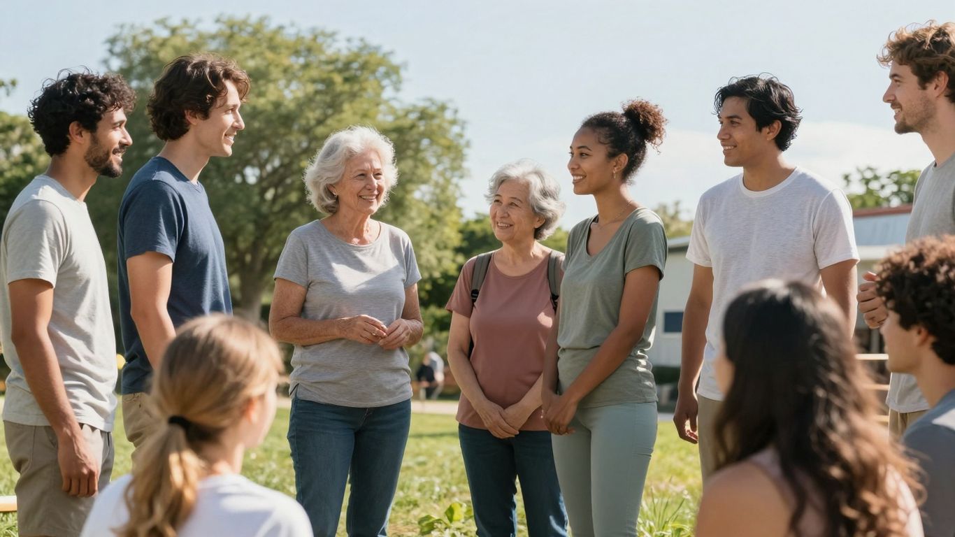 Oameni sănătoși interacționând în comunitate.