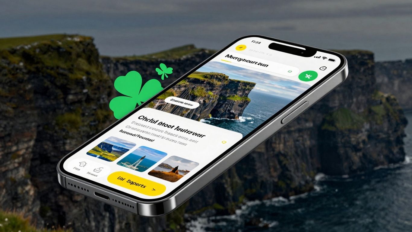 Smartphone showing optimised website with Irish elements.