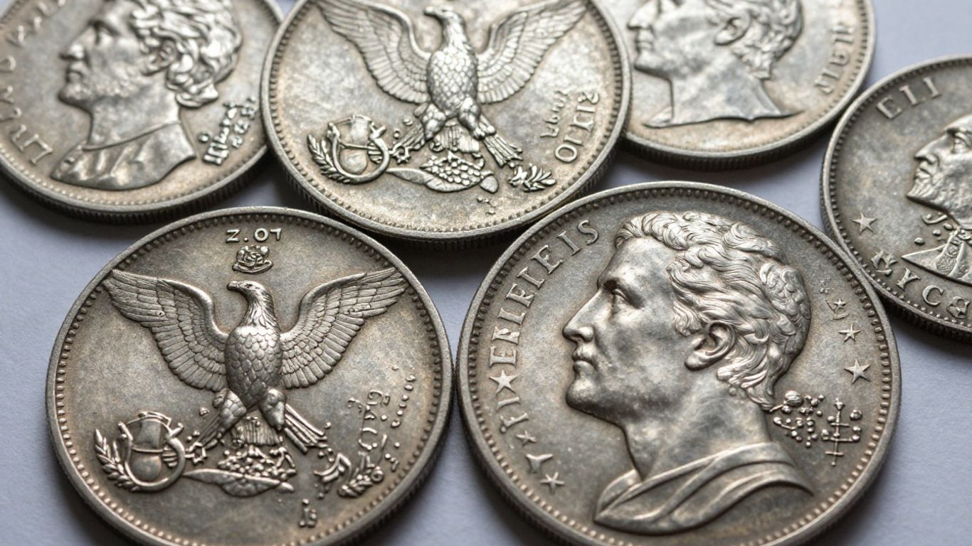 Collection of vintage constitutional silver coins.
