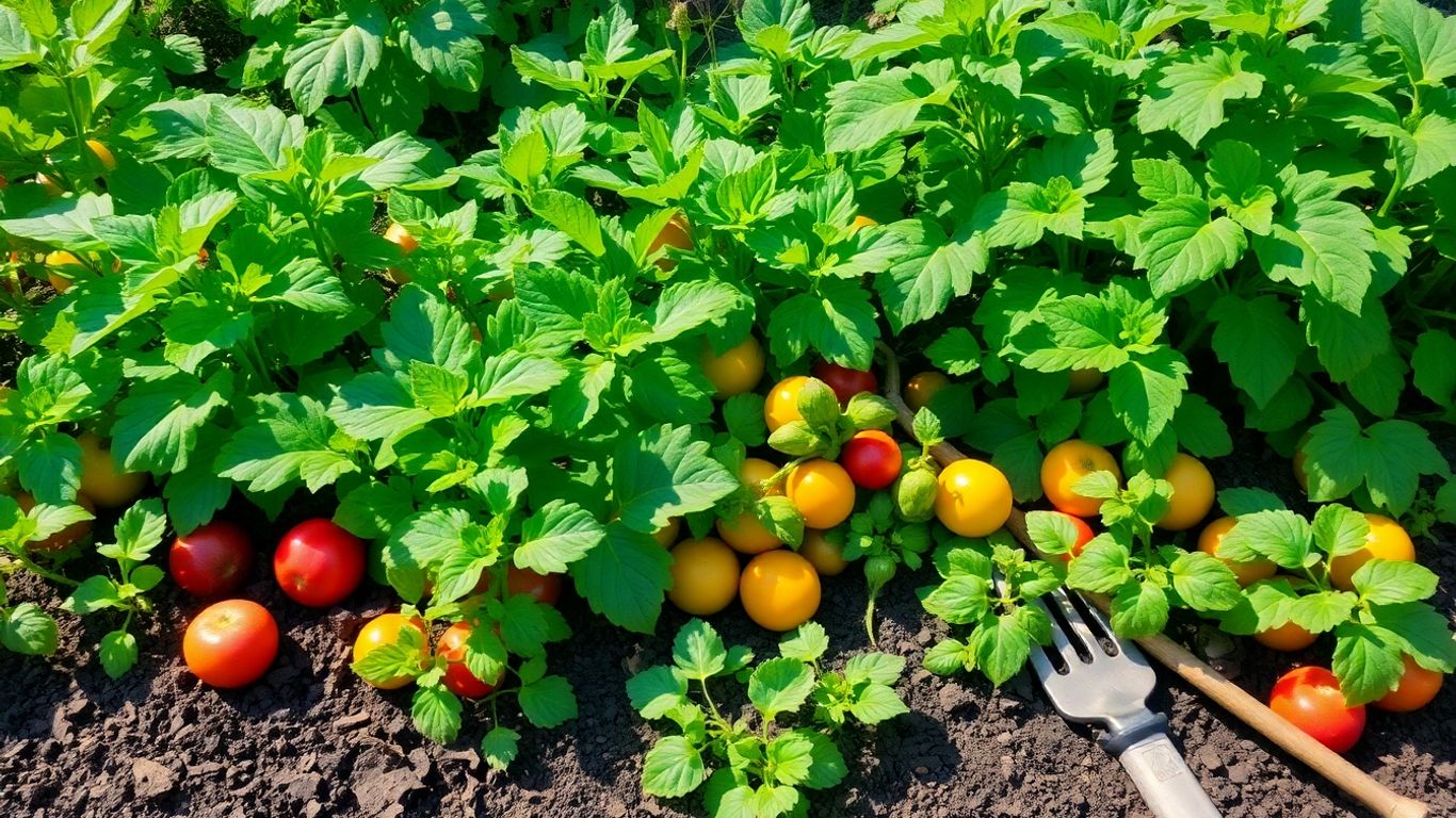 Lush garden bed with vibrant plants and rich soil.