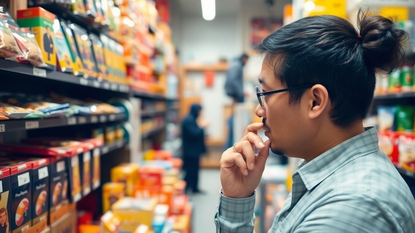 Person browsing a wide selection of products on shelves.