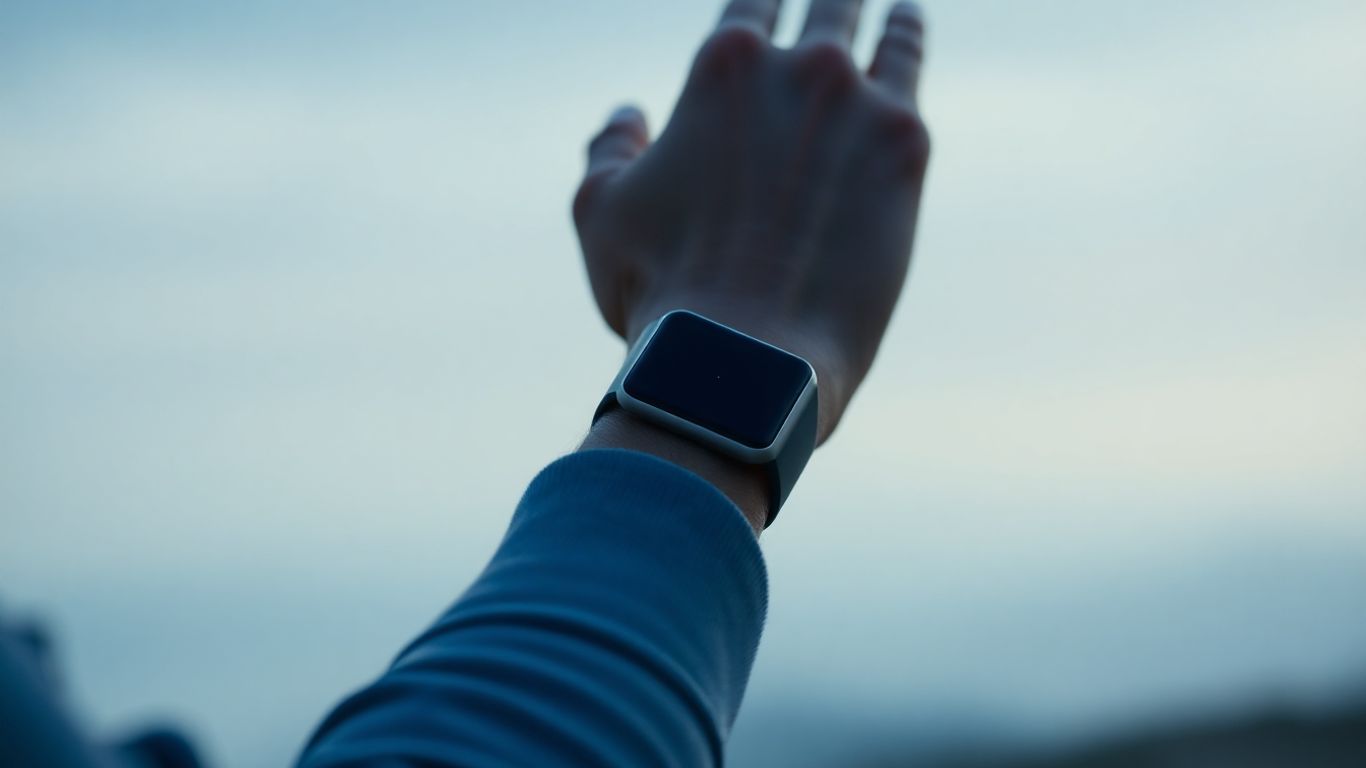 Sleek health tracker on a wrist, promoting stress management.