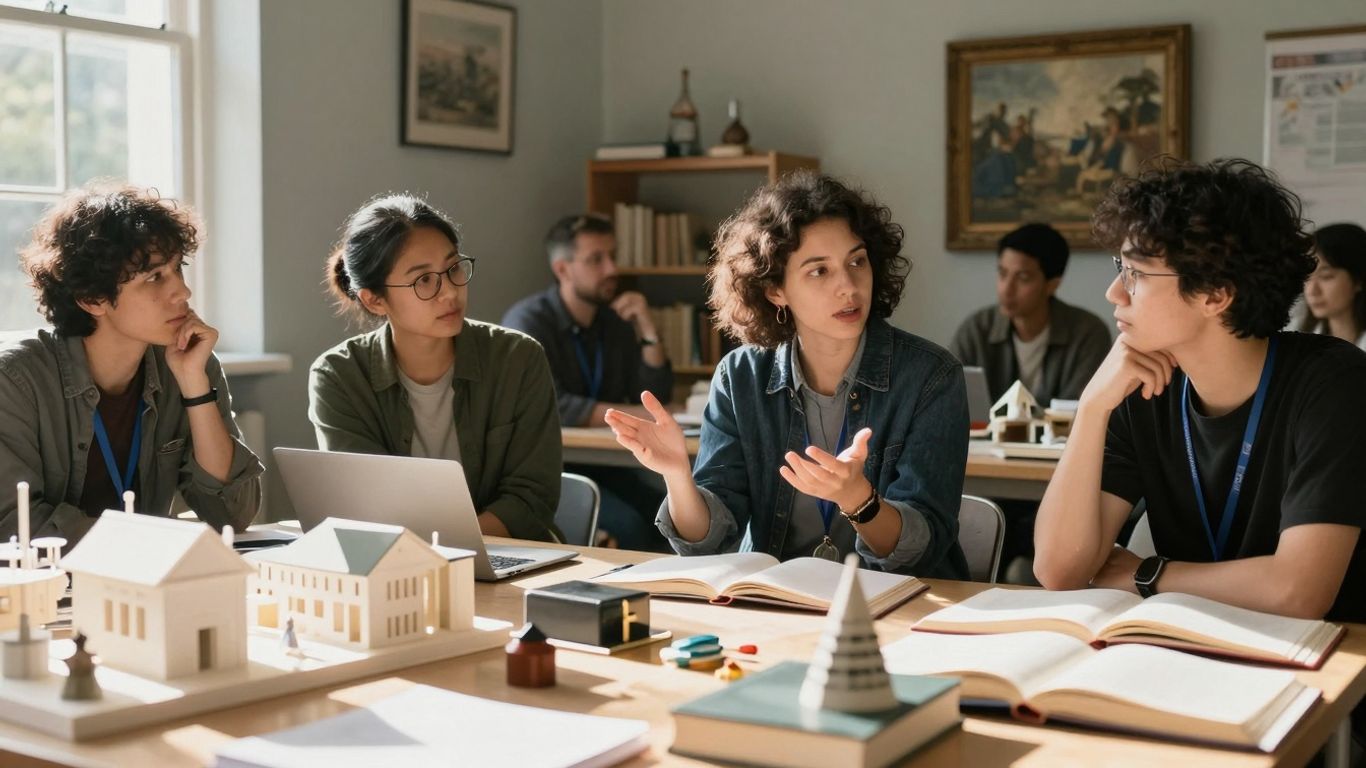 Oameni discutând despre cultură generală și societate.