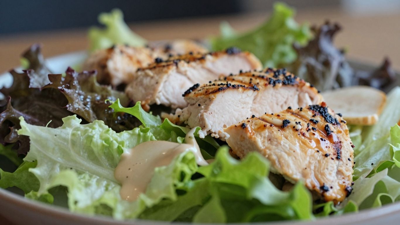 Healthy grilled chicken salad with fresh greens