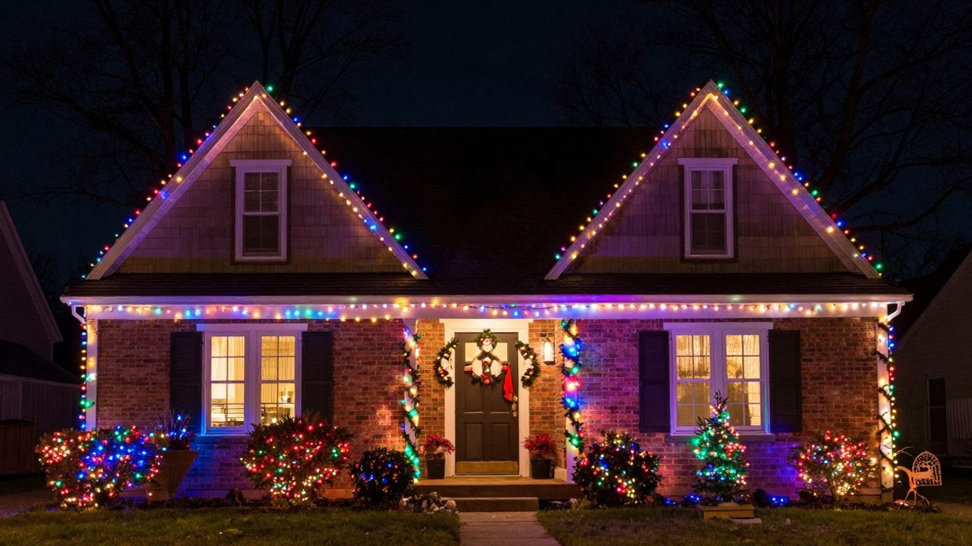Edwardsville home with bright Christmas lights.