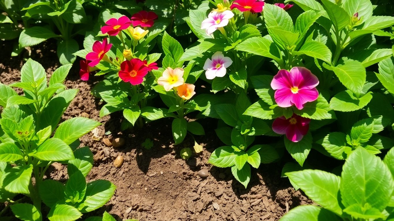 Plantas saudáveis com borra de café ao redor.