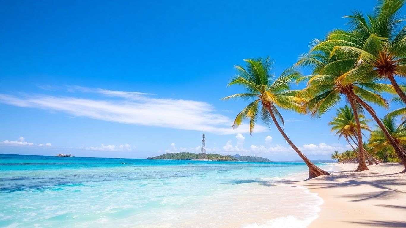 Hawaii beach with radio tower