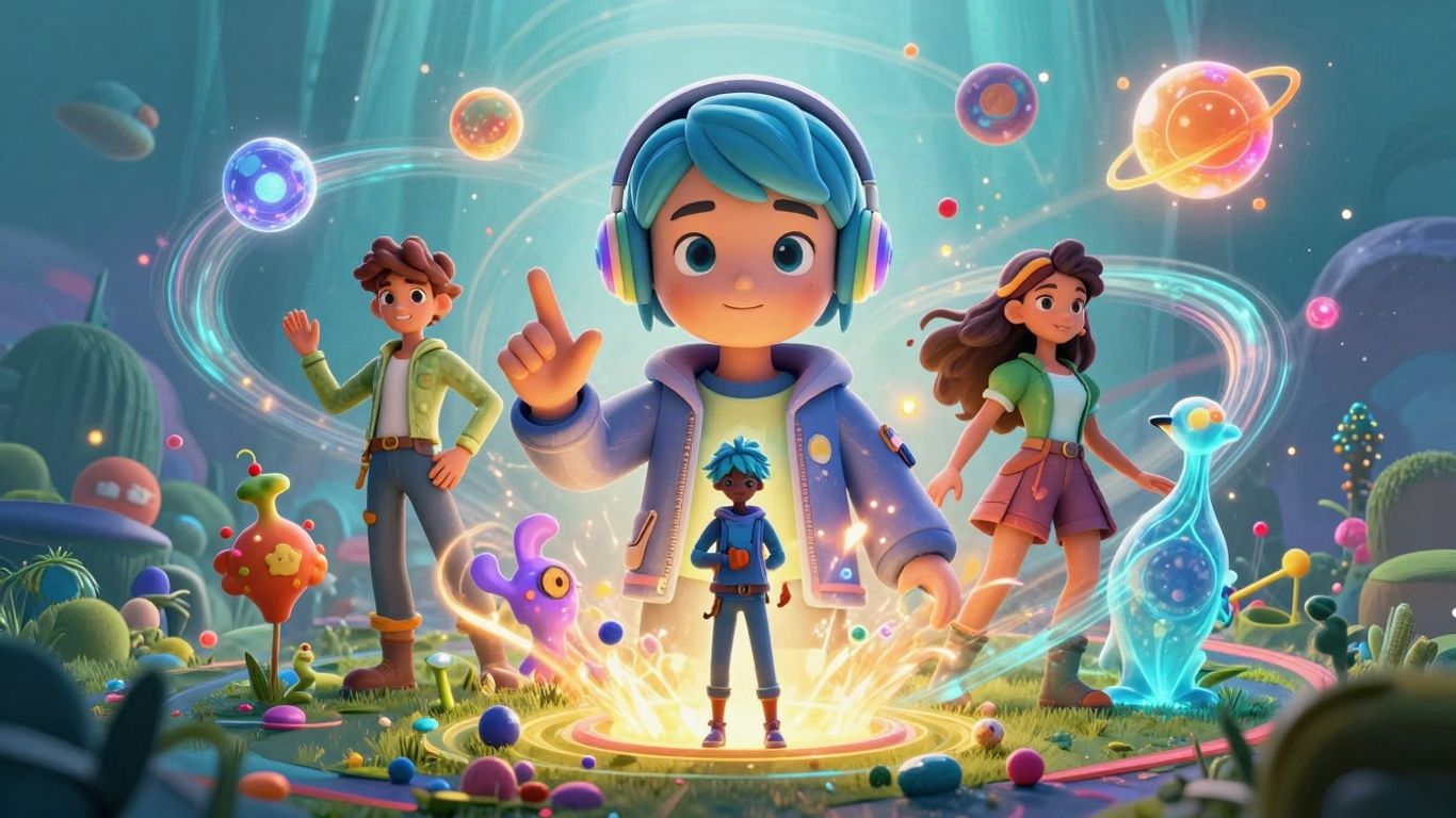 AI avatar chatting with fantasy characters, digital magic.